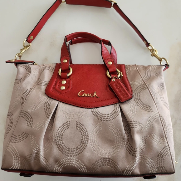 Coach Ashley Op ART Red and Tan 2 WAY - Picture 1 of 15